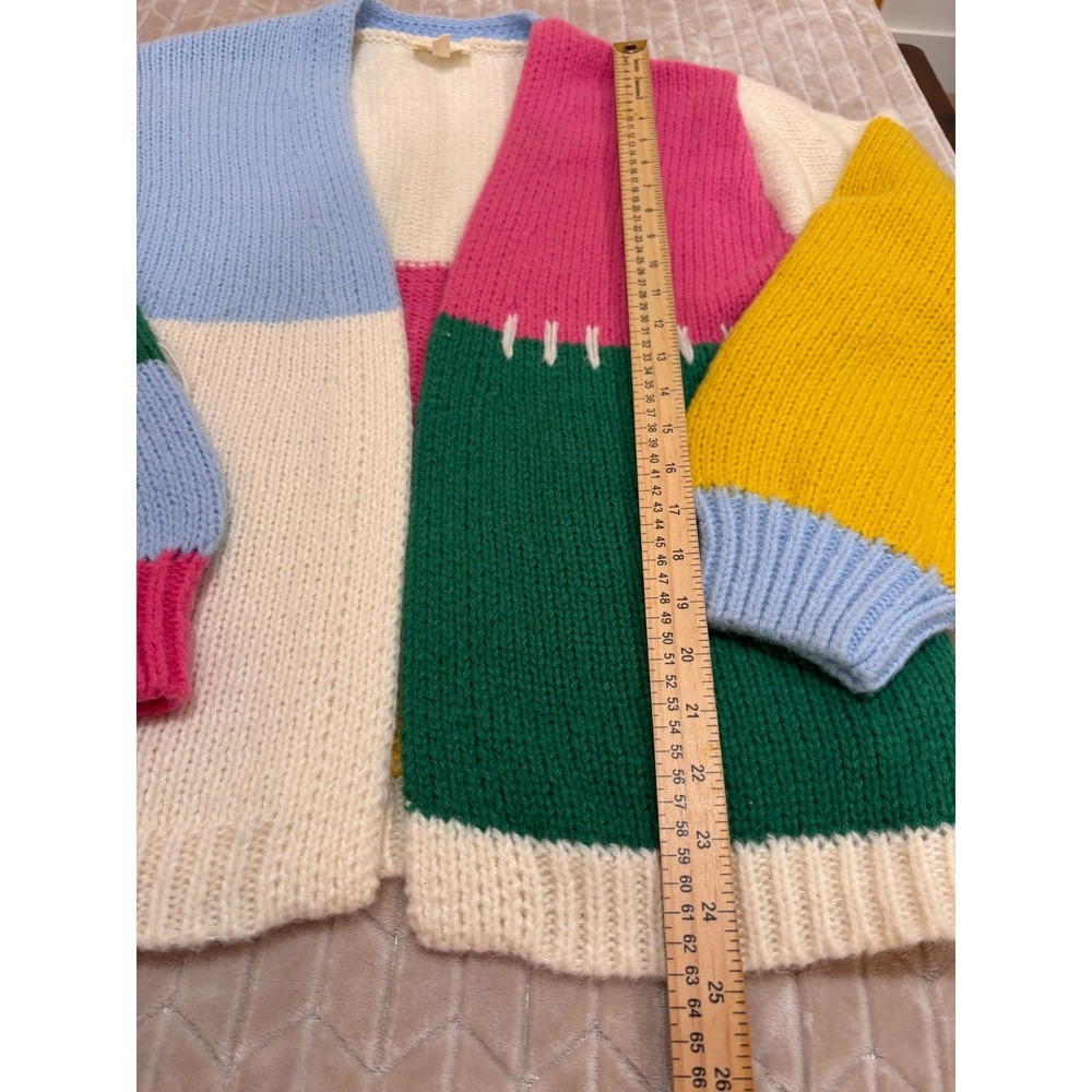 BiBi Kidcore Cardigan M Colorblock Patchwork Knit Dopamine Dressing Boho Sweater - Picture 9 of 14